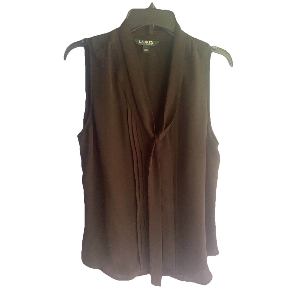 Ralph Lauren Women’s Flowy Top Sleeveless Black Tie Front Sz L